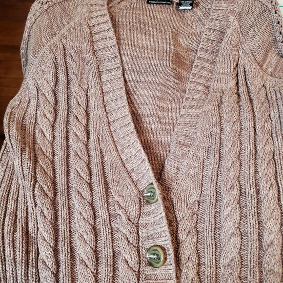 Moda International Chunky Cable Knit Cardigan Deep V Neck Button Front Sz M - Picture 8 of 11
